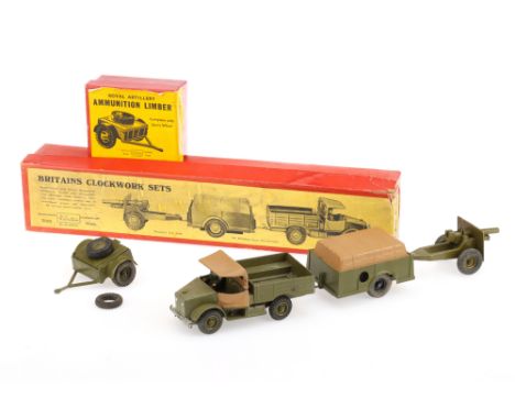 Britains boxed sets 2048 Clockwork Set and 1726 Ammunition Limber, 2048 models G-VG in G box, no key to clockwork limber, so 