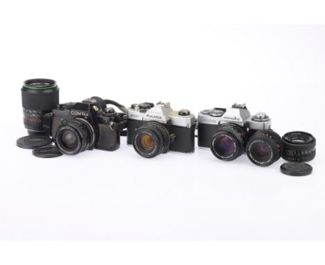 A Selection of 35mm SLR Cameras, to include a Minolta XD5, body G, shutter not working, with Minolta MD Rokkor f/1.7 50mm len