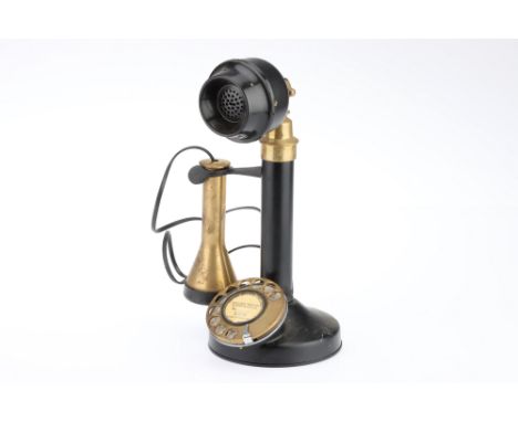 An Unmarked Candlestick Style Telephone Set, black, body G, untested, with modern cabling,
