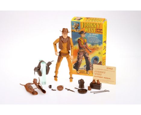 Boxed Marx Toys Johnny West cowboy figure, complete with all accessories, box slightly worn, 1 torn corner,