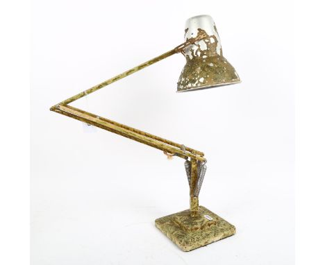 HERBERT TERRY - a Vintage mottled cream painted and gilded anglepoise desk lamp, shade diameter 14.5cm 