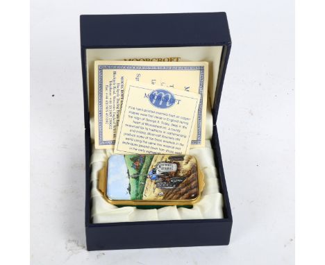 MOORCROFT ENAMELS LTD - Winter Fallow limited edition trinket box, tractor decoration on the lid, inside and outside of the b