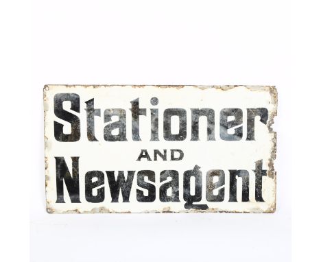 A Vintage double-sided enamel Stationer & Newsagent advertising sign, with design verso for Stephens Inks, 25.5cm x 45.5cmGen