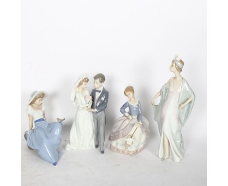 LLADRO - 3 figures, to include Bride and Groom, Sophisticate, and another, and a NAO figure (4) 