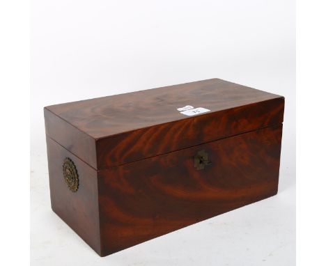 A Regency flame mahogany tea caddy, with removeable fitted boxes, W31cm, H16cm, D15cm 