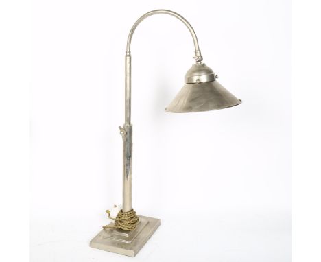 An Art Deco aluminium adjustable desk lamp, shade diameter 17cm 