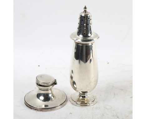 A small silver Capstan inkwell, and a silver sugar sifter 