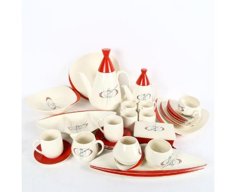 1950s' Carltonware Orbit design tea and coffee setPieces as shown in photograph - no additional pieces.  Number of rubbed edg