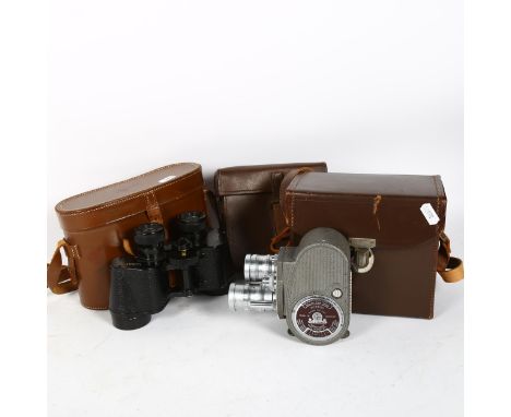 A pair of Wray 8x40 binoculars, and a Bell & Howell Viceroy cine film camera, both cased (2) 