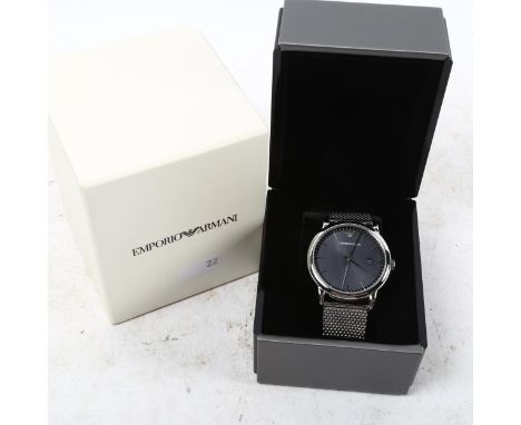 EMPORIO ARMANI - a stainless steel quartz bracelet watch, ref. AR-110069, black and grey dial with steel baton hour markers, 