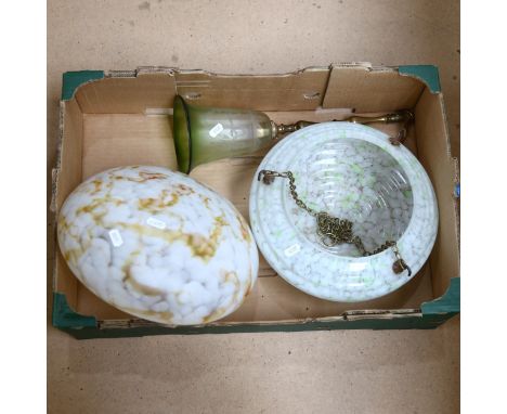 2 mottled glass ceiling light bowls, and another pendant light fitting 