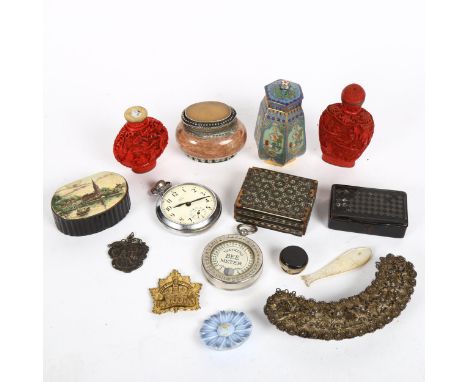 Various collectables, including Chinese snuff bottle, miniature cloisonne enamel jar and cover etc 