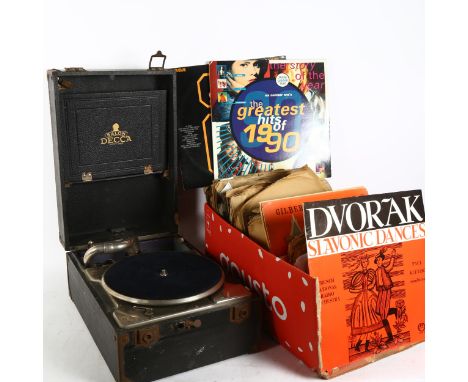 A Decca Salon portable wind-up gramophone, and a quantity of vinyl LP and records 