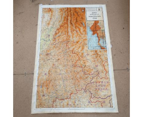 A Second World War Period British RAF pilot's silk scarf escape and evasion map, double-sided, Sheet A (India and Burma), and