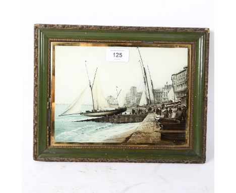 A coloured photographic print of Hastings yachts starting, framed, overall 23cm x 29cm 
