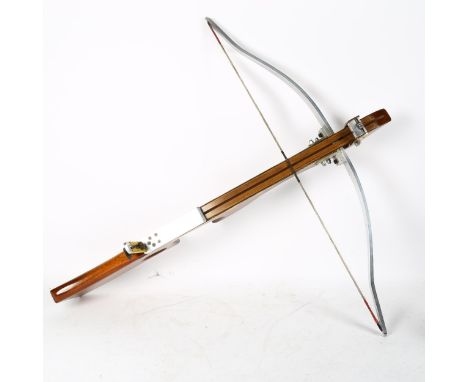 A modern brass-mounted mahogany crossbow, width 85cm, length 90cm 