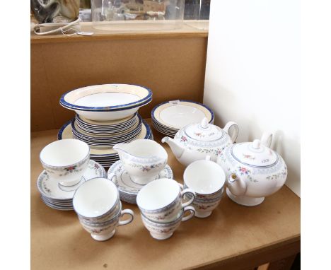 A Wedgwood Rosedale tea set, including teapot, hot water jug, 6 cups and saucers, side plates, sugar, and milk jug (jug A/F),