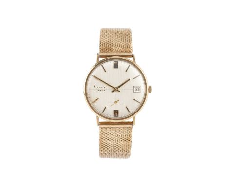 A bracelet watch by Accurist, the circular signed silvered dial with gilt and black Roman numerals at 12 and 6, baton markers