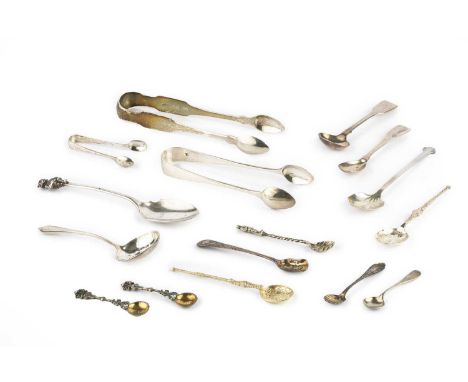 A pair of George III Irish silver sugar tongs, by Thomas Townsend and retailed by William Law, Dublin 1810, and a small colle
