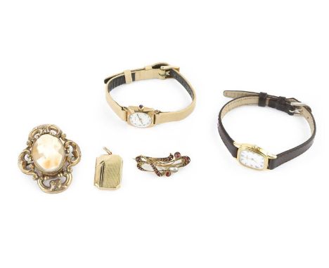 A small collection of jewellery and watches, comprising a lady's 9ct gold cased wristwatch by Zenith, with quartz movement, o