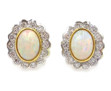 Pair of 18ct gold opal and diamond cluster stud ear-rings Condition Report Gold tested 18ct, cluster = 1.3cm x 1.1cmClick her