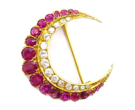 Ruby and diamond crescent gold brooch Condition Report 15ct Diameter = 3cmClick here for further images, condition, auction t