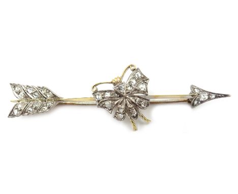 Old cut diamond arrow brooch set with central butterfly Condition Report Length = 6.5cmClick here for further images, conditi
