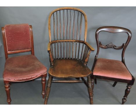 A late 19th century Thames Valley chair, of traditional form, with stick back and contour seat, on turned legs joined by an H