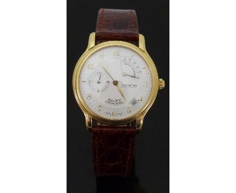 Zenith Elite HW 18ct gold gentleman's chronometer wristwatch with power reserve, date aperture, subsidiary seconds dial, gold
