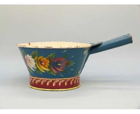 A vintage hand decorated bargeware enamelled pan, H17cm 