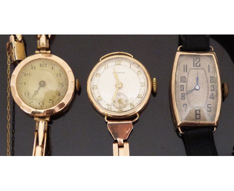 Three vintage 9ct gold wristwatches including Yeoman all with Arabic numerals. 