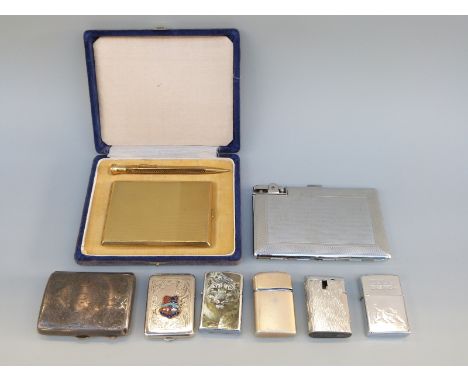 A hallmarked silver cigarette case, weight 56g, four various lighters, Margate match safe, Mosda chrome plated lighter / ciga