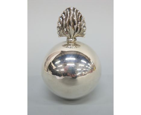 A George V novelty hallmarked silver "grenade" table lighter, Birmingham 1920 maker Asprey & Co., height 10cm