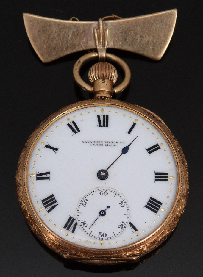 Tavannes Watch Co 18ct gold ladies pocket watch subsidiary seconds dial
