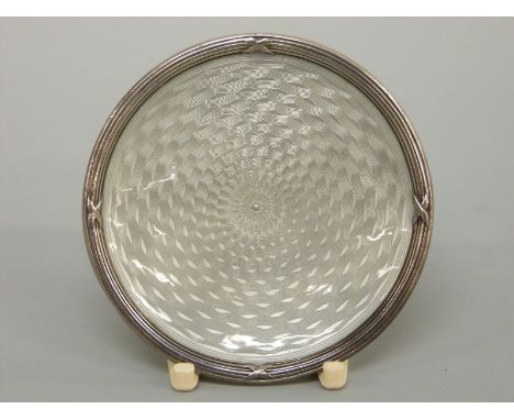 A German white metal and guilloché enamel pin dish with 935 and crescent/crown silver marks, diameter 6cm