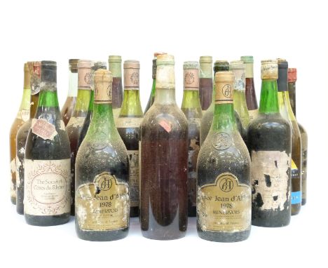 Twenty one bottles of vintage wine including Cuvee Jean d'Albery 1978 Minervois x2, Jura 1979 (part label), Henri Maire wine 