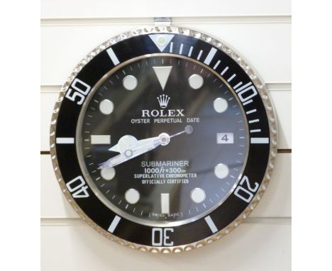 Rolex Oyster Perpetual Date Submariner Superlative Chronometer shop display / advertising wall clock in black