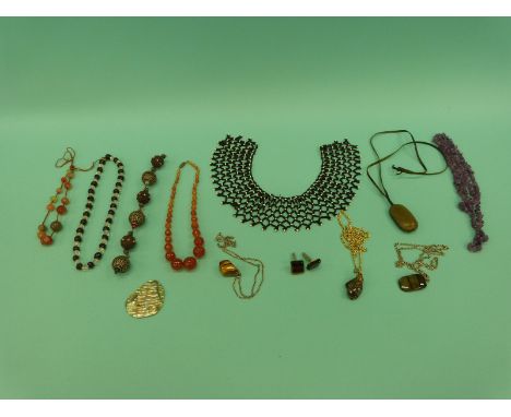 Agate and amethyst necklaces, agate beads etc