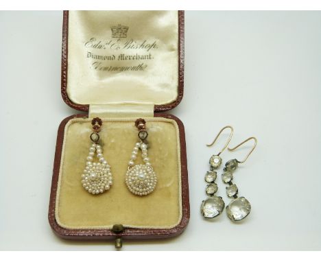 A pair of beaded pearl earrings with 9ct gold backs in original box and a pair of Victorian paste earrings 