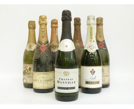 Seven bottles of champagne and sparkling wine comprising Moet & Chandon 1966 dry Imperial, Moet & Chandon Brut Imperial, Chat