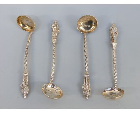 A set of four Victorian hallmarked silver apostle salt spoons of ladle form, Birmingham 1870 maker George Unite, length 7.5cm