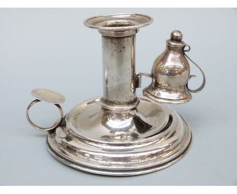 An Austrian white metal chamber stick and snuffer, Austrian silver marks for Vienna 1851 maker's mark M W, height 8.5cm, weig