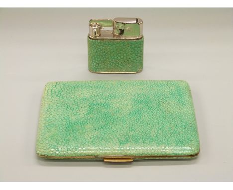 A shagreen cigarette case and matching Mylflam lighter
