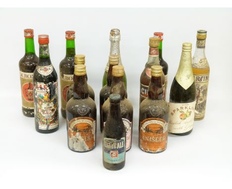 A collection of vintage alcoholic cordial by Phillips of Bristol including Grenadine Aniseed and Pink Cloves, two bottles of 