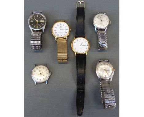 Six gentleman's wristwatches including Avia Cadet, Excalibur, Citizen automatic, Timex and Lorus. 