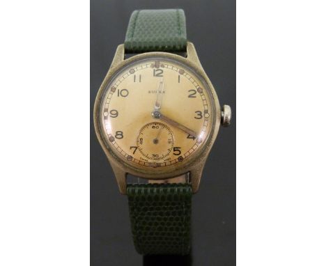 Buren gentleman's stainless steel military wristwatch with inset subsidiary seconds dial, skeleton hands and Arabic numerals 