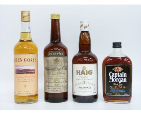 Four bottles of spirits comprising Haig Gold Label Scotch whisky, 70cl 40% vol, Glen Gorse 70cl 40% vol, Hiram Walker & Sons 