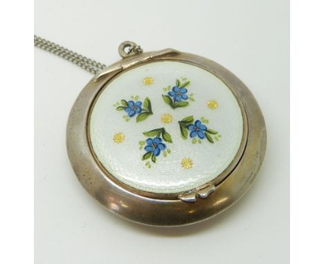 A hallmarked silver powder compact set with guilloché enamel, 4.5 x 4.5cm 