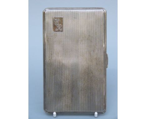 A large engine turned cigarette case, Birmingham 1951, length 14cm, weight 210g