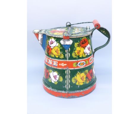 A vintage hand decorated bargeware watering can, H29cm 